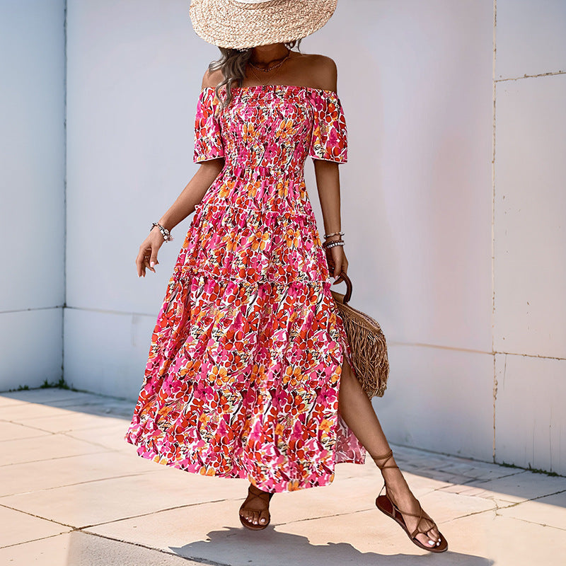 Maxi off-shoulder dress for women with layered ruffle design Lune London