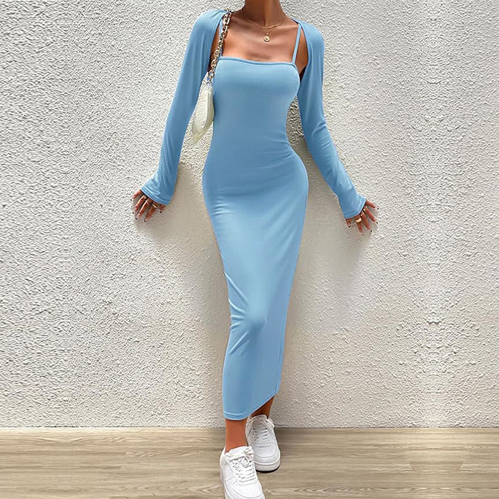 Robe maxi à manches longues pour femmes avec encolure carrée élégante et coupe flatteuse pour la silhouette Chic & Stil