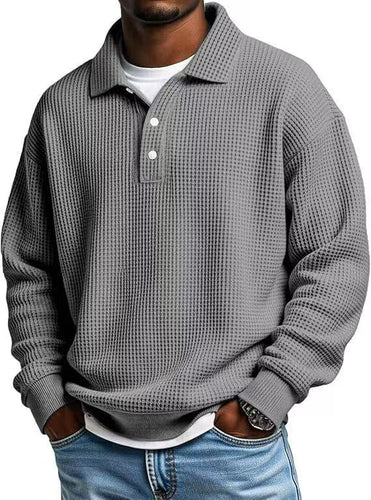 Honeycomb knit pullover for men with polo collar and button placket Lune London