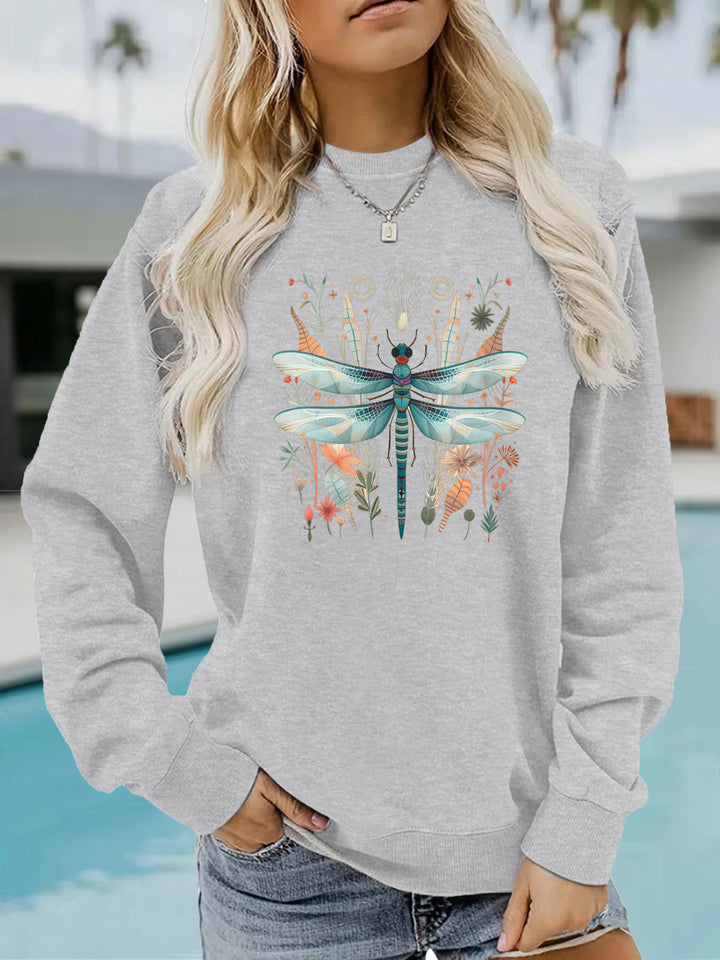 Sweat-shirt pour femmes avec impression de libellule unique et design botanique Chic & Stil