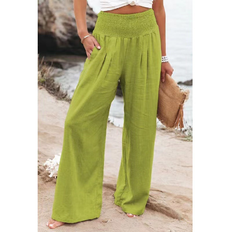 Pantalon en lin large d'été pour femmes avec taille élastique Lune London