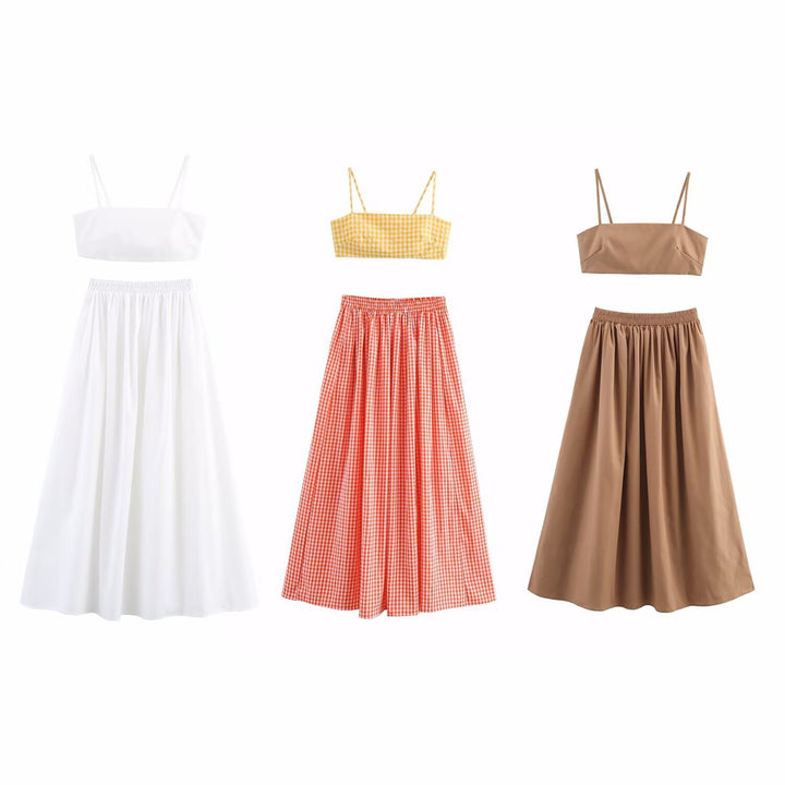 Ladies' set consisting of a crop top and a long skirt with an elegant ruffle design Lune London