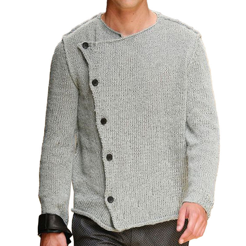 Knit sweater for men with innovative high collar and asymmetric button placket Lune London