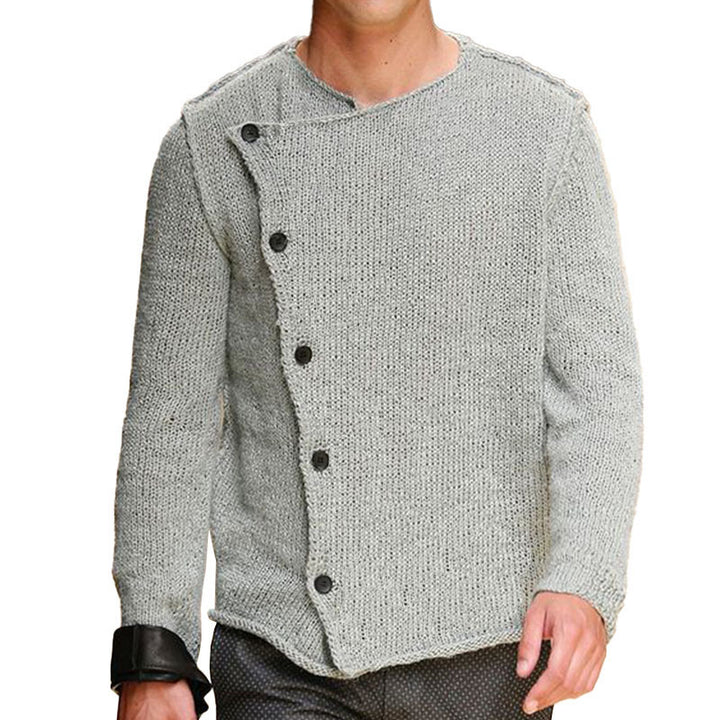 Knit sweater for men with innovative high collar and asymmetric button placket Lune London