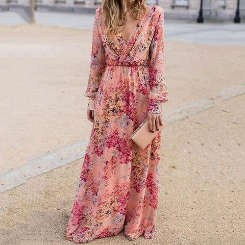 Maxi dress for women with voluminous sleeves and an elegant floral design Lune London