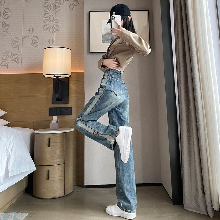 Jeans larges pour femmes avec des rayures latérales Chic & Stil