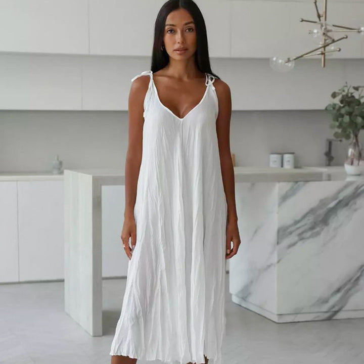 Lune London | Women's White Loose Idle Long Slip Nightgown Casual Comfortable Outerwear Homewear