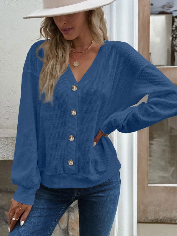 Ladies casual knitted jacket with chic button placket and style