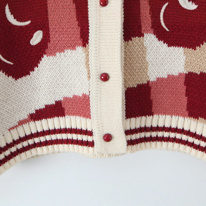 Ladies cheerful Cropped knitted jacket with cherry blossom floral pattern Lune London