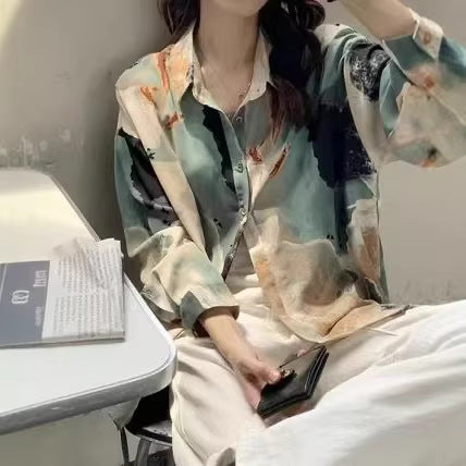 Blouse en soie à manches longues pour femmes avec dégradé moderne