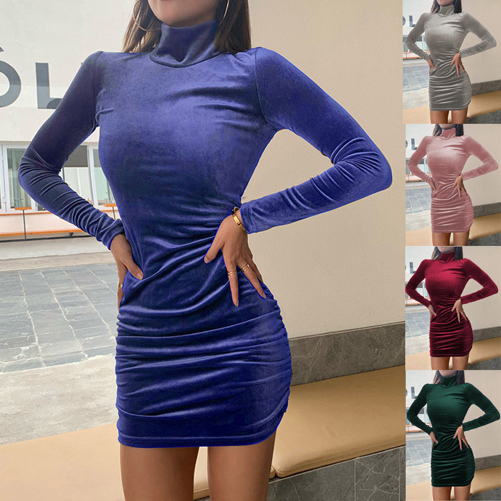 Exclusive mini velvet dress for women with high collar and refined ruffle details Lune London