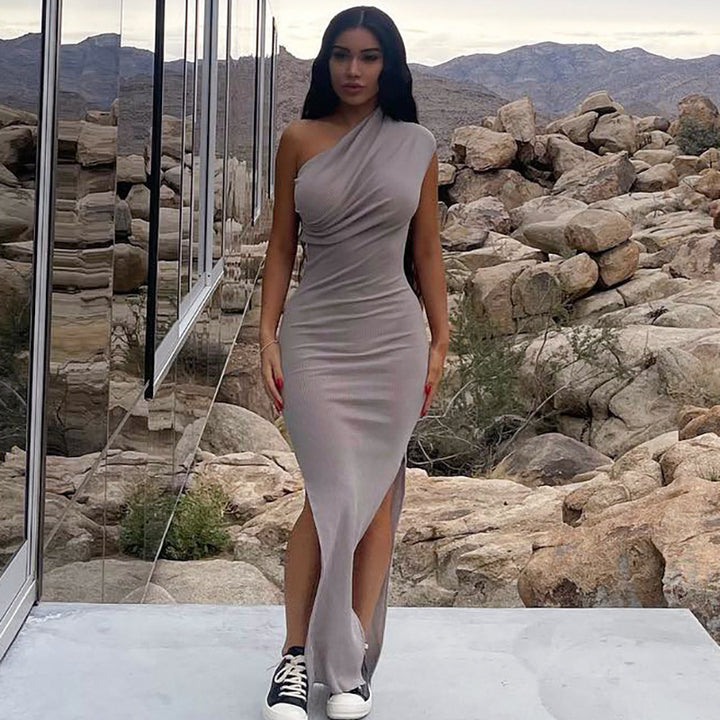 Asymmetrical maxi dress with slit Lune London