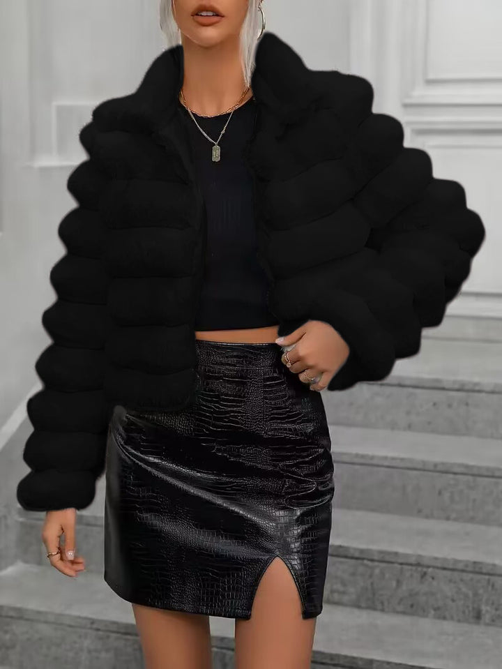 Trendy plush jacket for women with voluminous puff sleeves Lune London