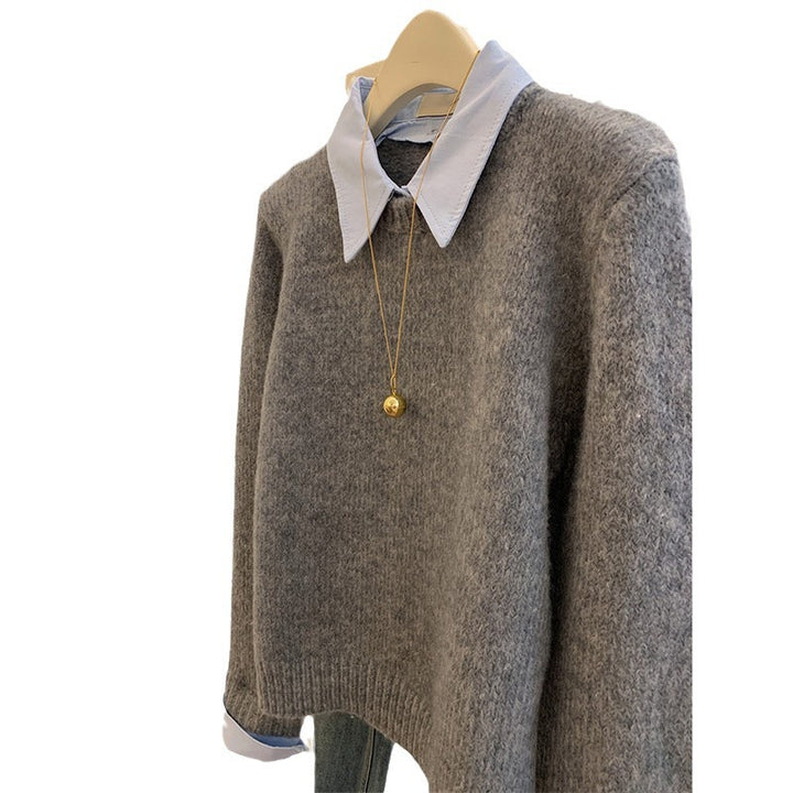Pull-over en tricot pour femmes avec col de chemise stylé et coupe moderne Chic & Stil