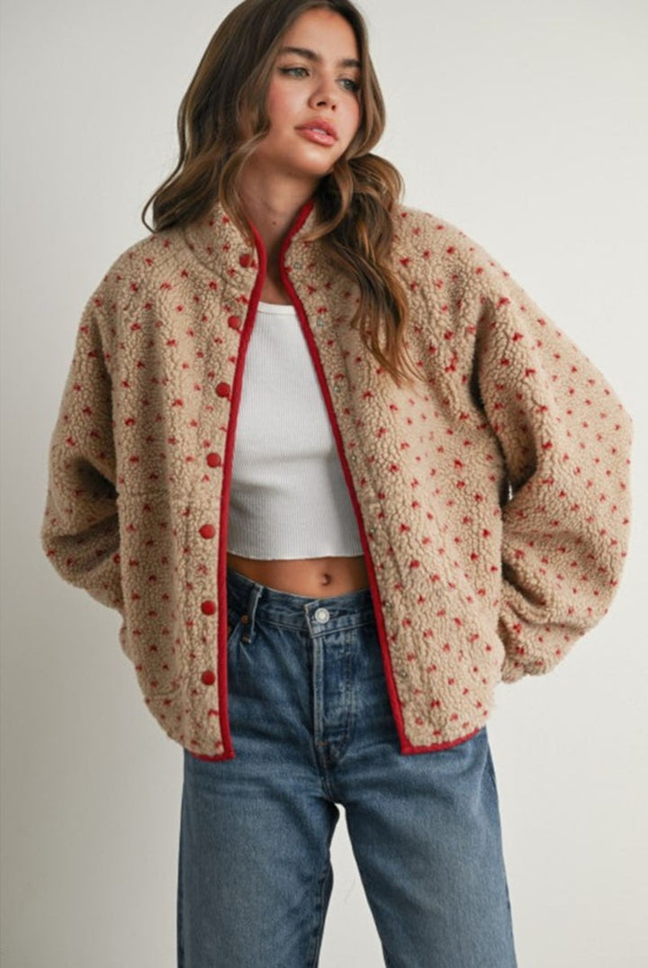 Veste bomber confortable pour femmes avec des boutons décoratifs et en polaire douce Chic & Stil