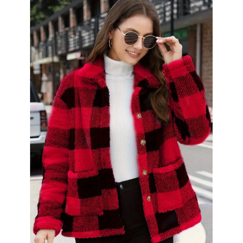 Ladies soft plush checkered jacket Lune London