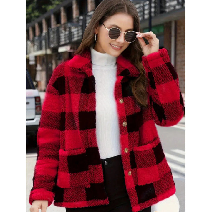 Ladies soft plush checkered jacket Lune London