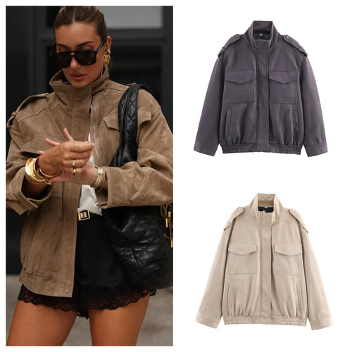 Women’s stylish utility jacket with high collar and practical pockets Lune London
