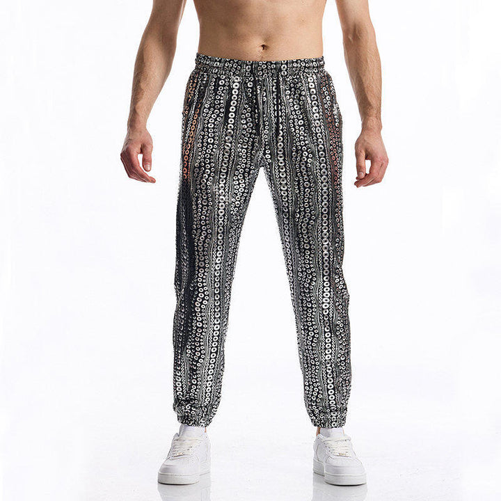 Shiny leisure pants for men with colorful sequin pattern Lune London