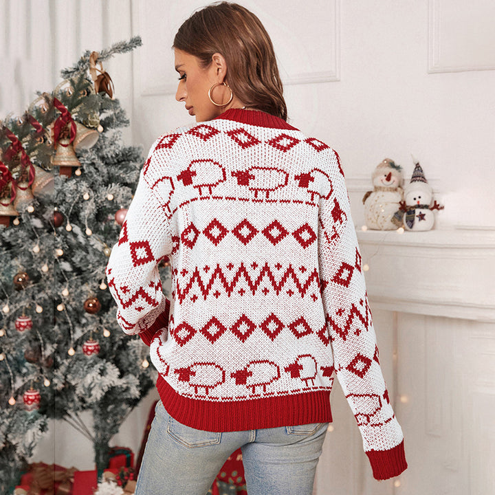 Knitted sweater for women with festive pattern and round neck Lune London