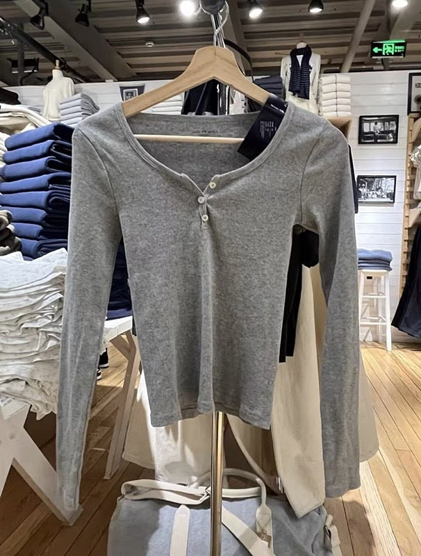Chemise Henley à manches longues pour femmes en mélange de coton doux Chic & Stil