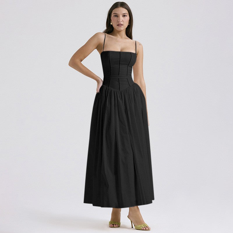 Women's Elegant Maxi Dress with Slim Fit and Gathered Design at the Waist