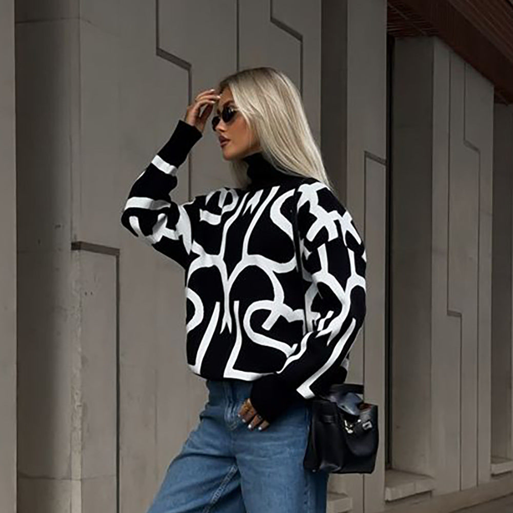 Oversized knitted sweater for women with a modern graphic design Lune London