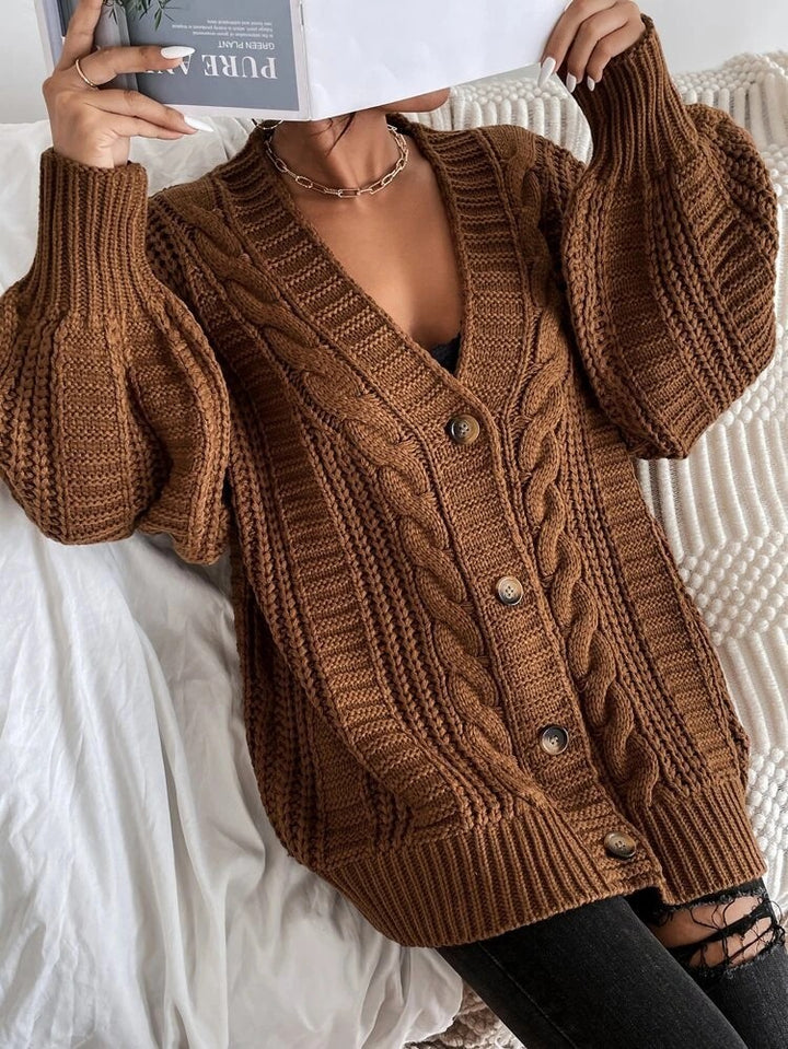 Chunky knit cardigan for women with decorative braid pattern Lune London