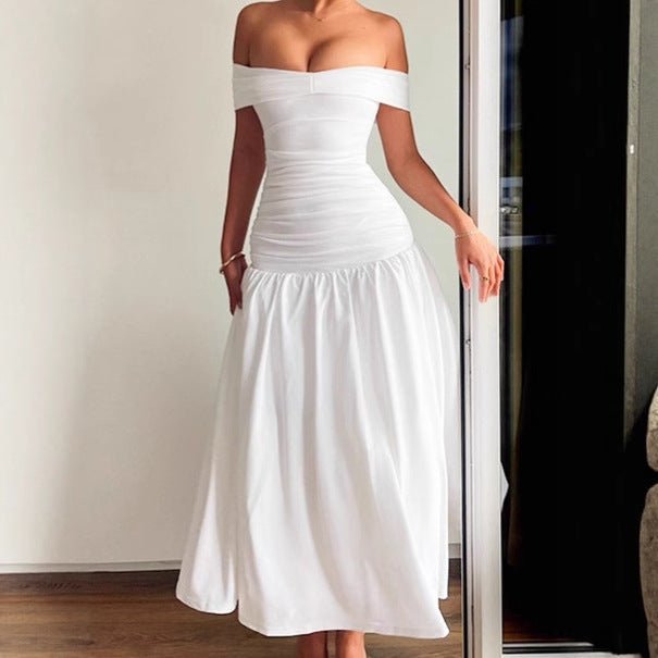 High quality off-shoulder maxi dress for women with a fitted cut and a flowy skirt Lune London