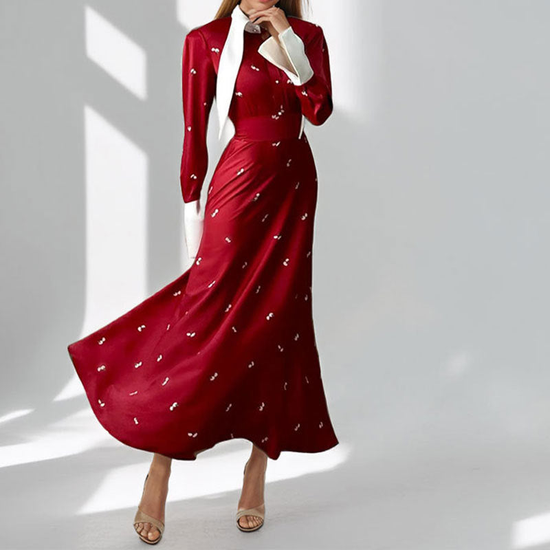 Robe Maxi Élégante Femme avec Drapé Artistique et Manches Longues Chic & Stil