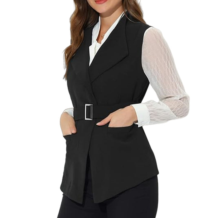 Women elegant fitted vest with beautiful belt accent Lune London