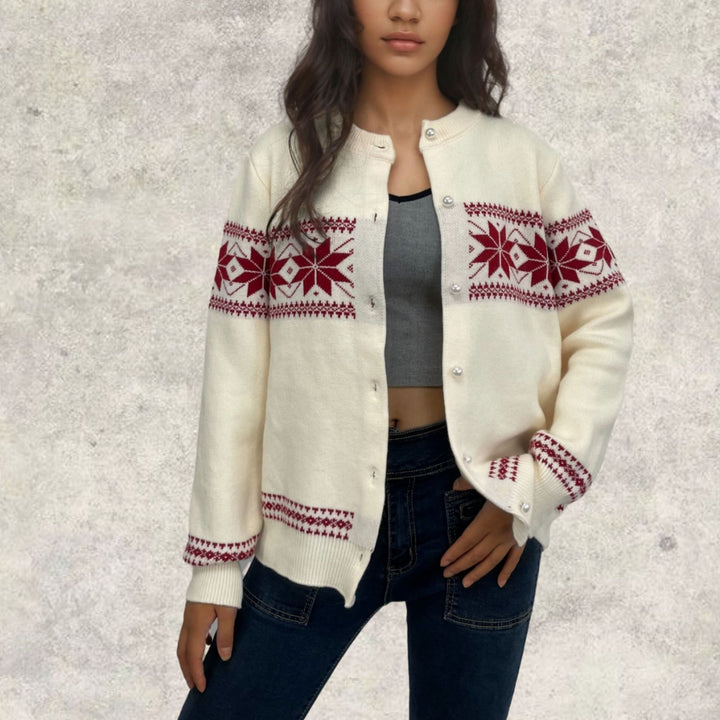Ladies festive knitted cardigan with Christmas pattern Lune London