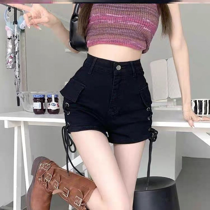 Women's High-Waist Shorts with Side Lacing Detail and Practical Pockets