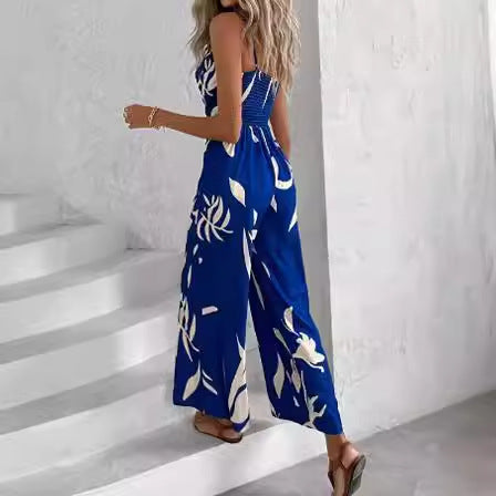 Ladies Floral Printed Wide Leg Jumpsuit Lune London