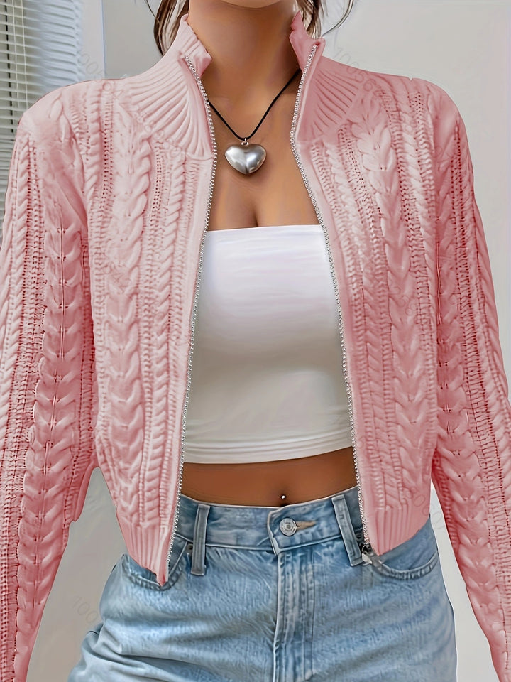 Cardigan pour femmes avec design à col montant et fermeture éclair stylée Chic & Stil