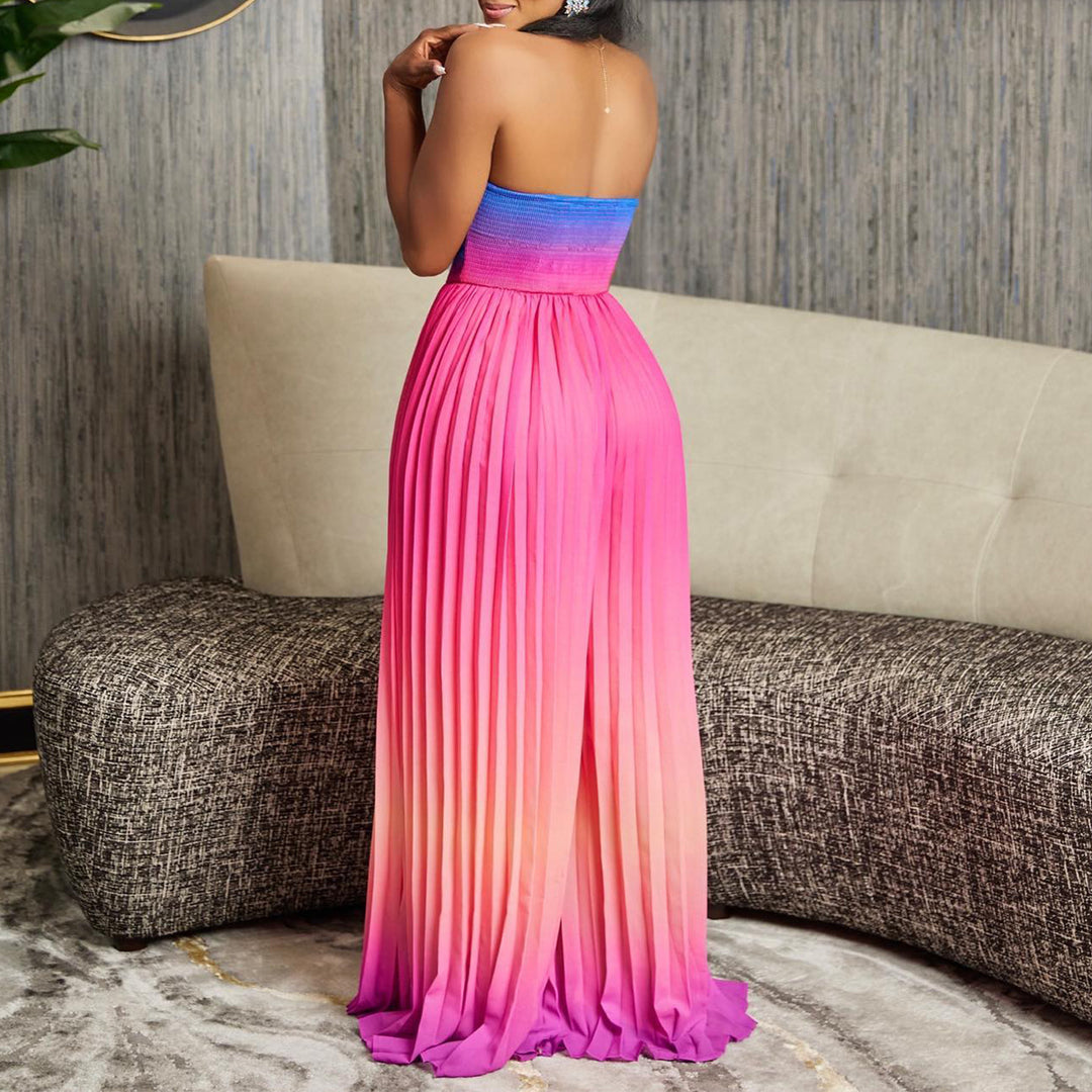Maxi strapless dress for ladies with pleated details Lune London
