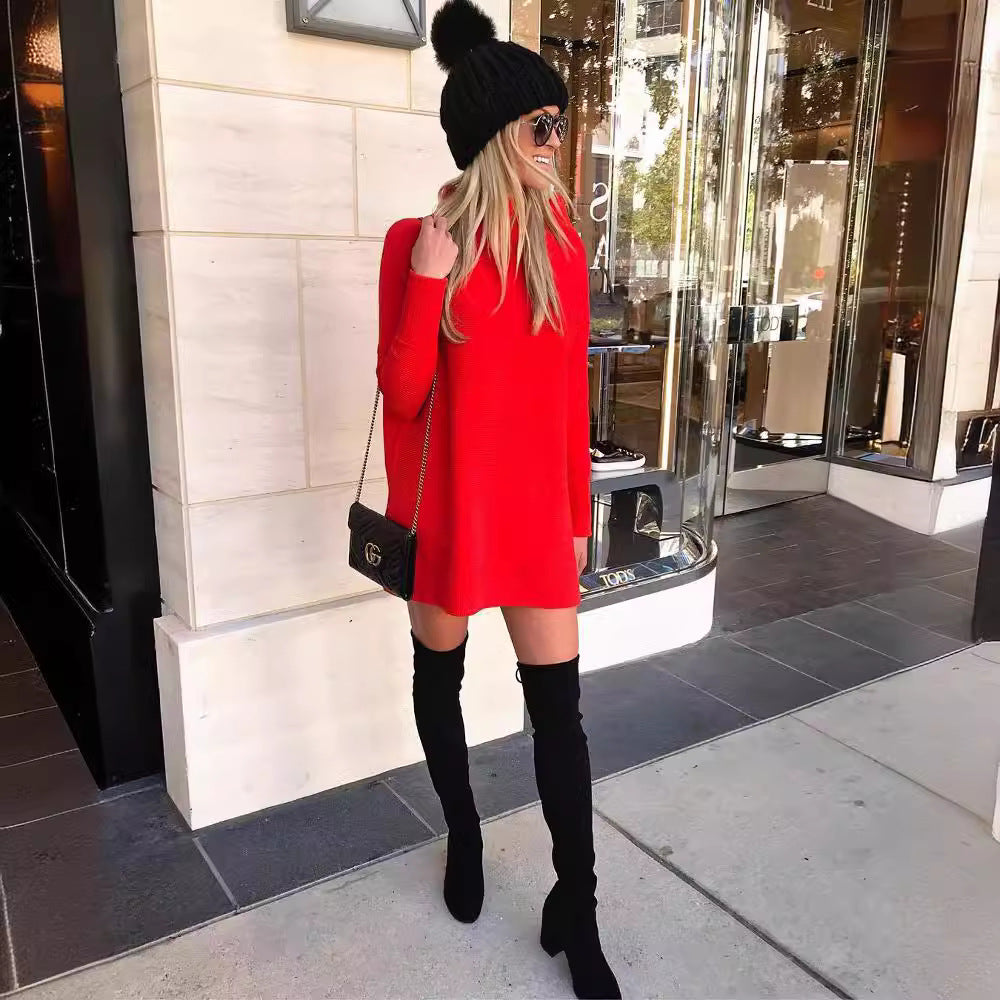 Oversized knitted dress for women with a high collar and puff sleeves Lune London