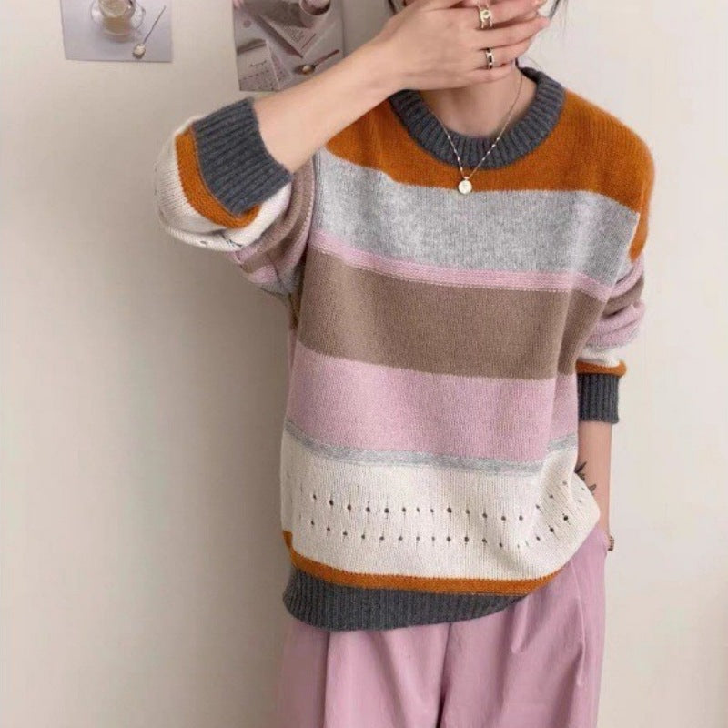 Women's thick knit sweater with casual stripes Lune London