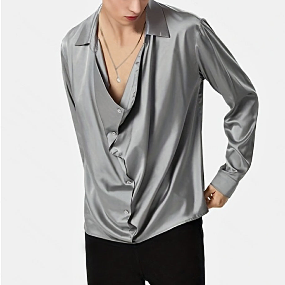 Men's elegant long sleeve shirt with draped button placket and silky finish Lune London