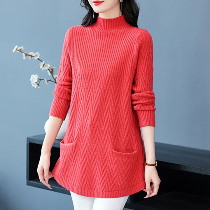 Knitted sweater for women with zigzag pattern and practical pockets Lune London