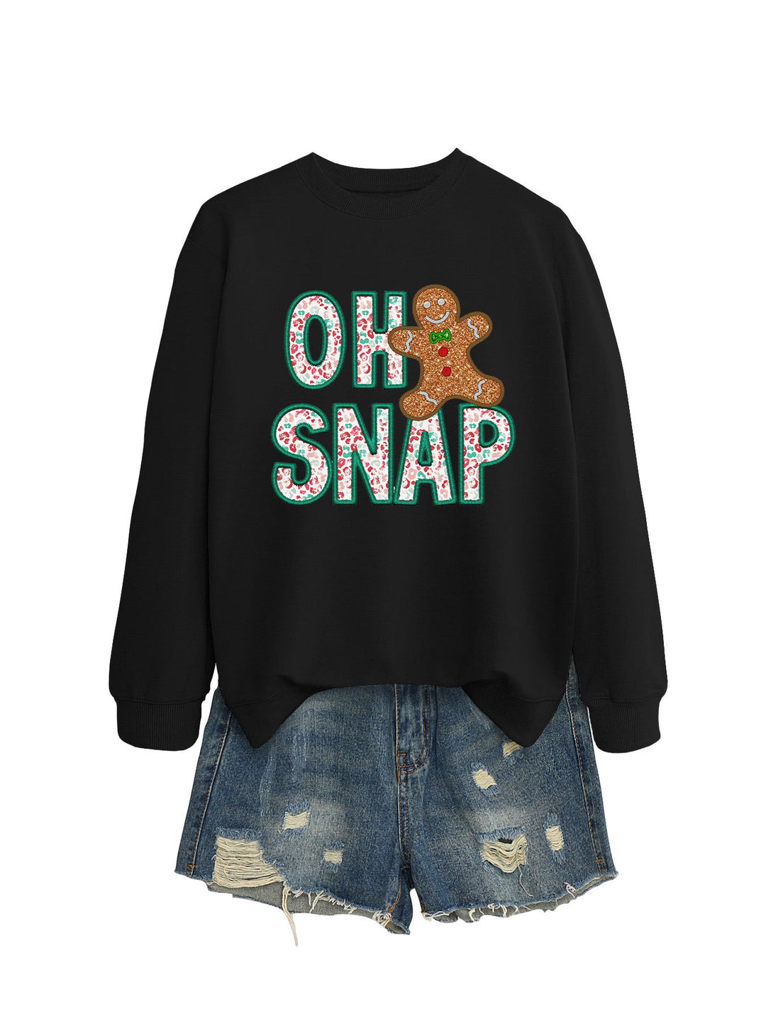 Sweatshirt pour femmes avec motif de bonhomme en pain d'épice amusant et lettrage étincelant Chic & Stil