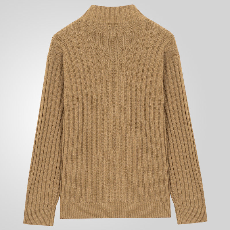 Men's knitted jacket with a light rib pattern and a comfortable high collar Lune London