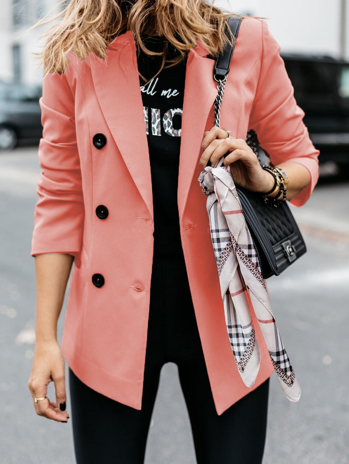 Trendy double-breasted blazer for women with a sleek silhouette and practical pockets Lune London