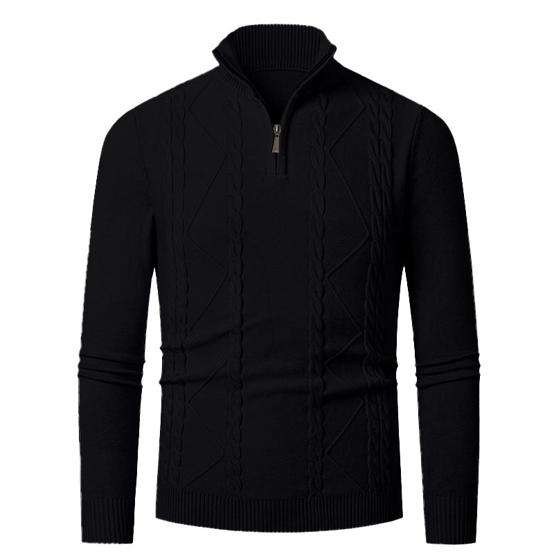Knitted pull for men with half zip and textured pattern Lune London
