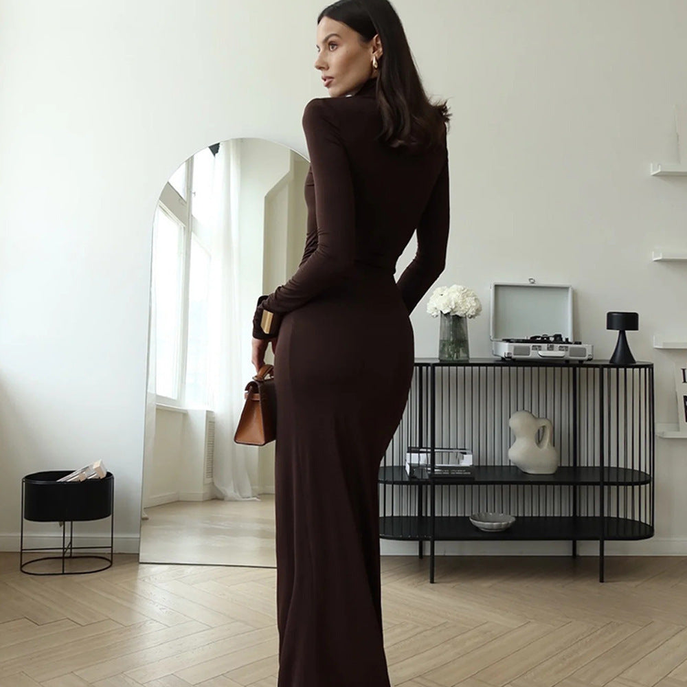 Maxi dress for women with textured draped design and high slit Lune London