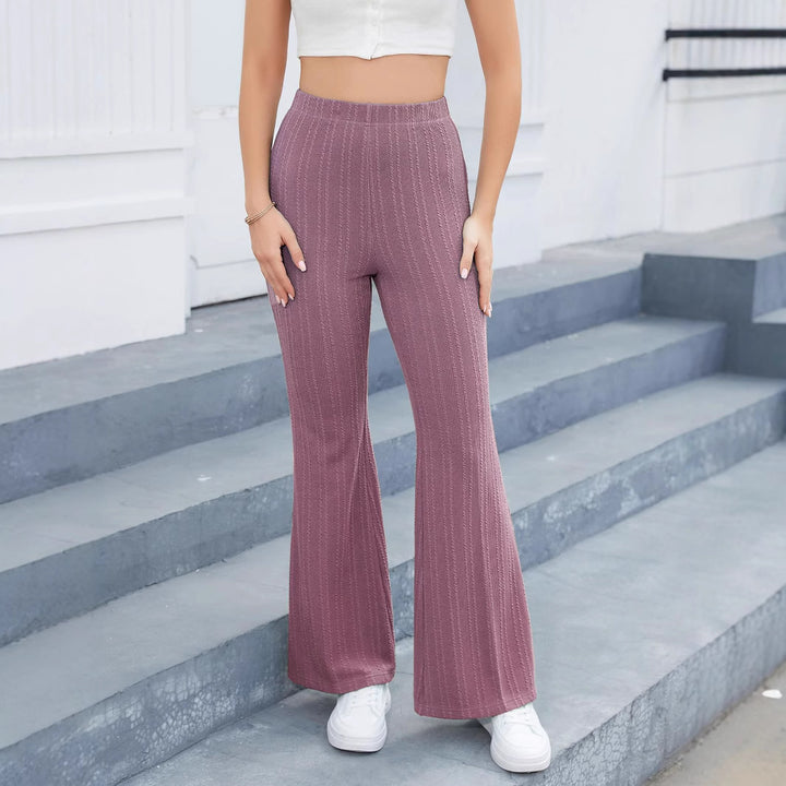 High-waisted flared pants for women with textured knit pattern Lune London