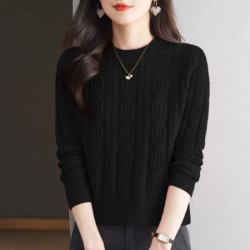Knit sweater for women with embossed pattern and high collar Lune London