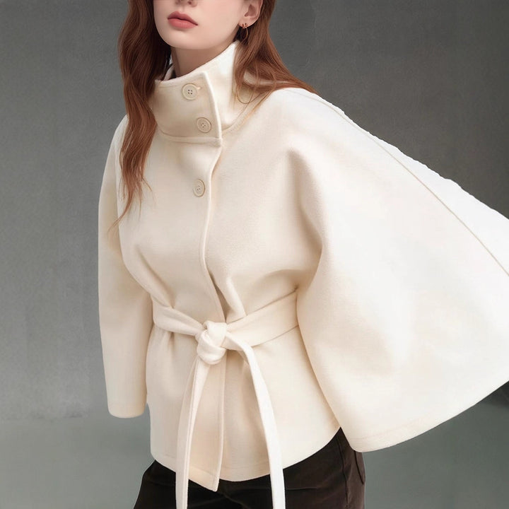 Ladies modern Cape-jacket with removable belt and high collar Lune London