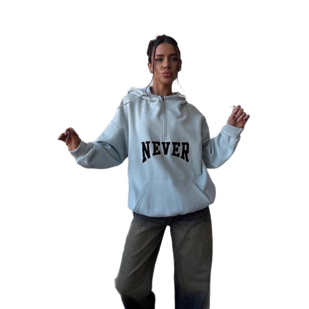 Ladies oversized hoodie with zip and statement print Lune London