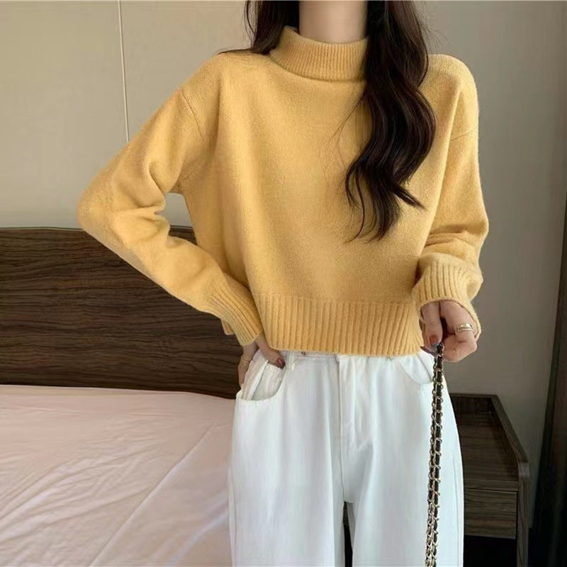 Ladies thick knit pullover with high collar and ribbed pattern Lune London